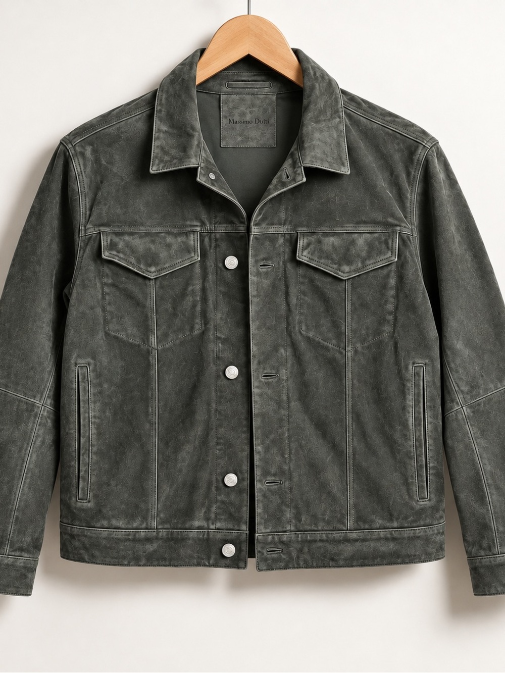 Massimo Dutti Men's Suede Trucker Jacket - Olive Green